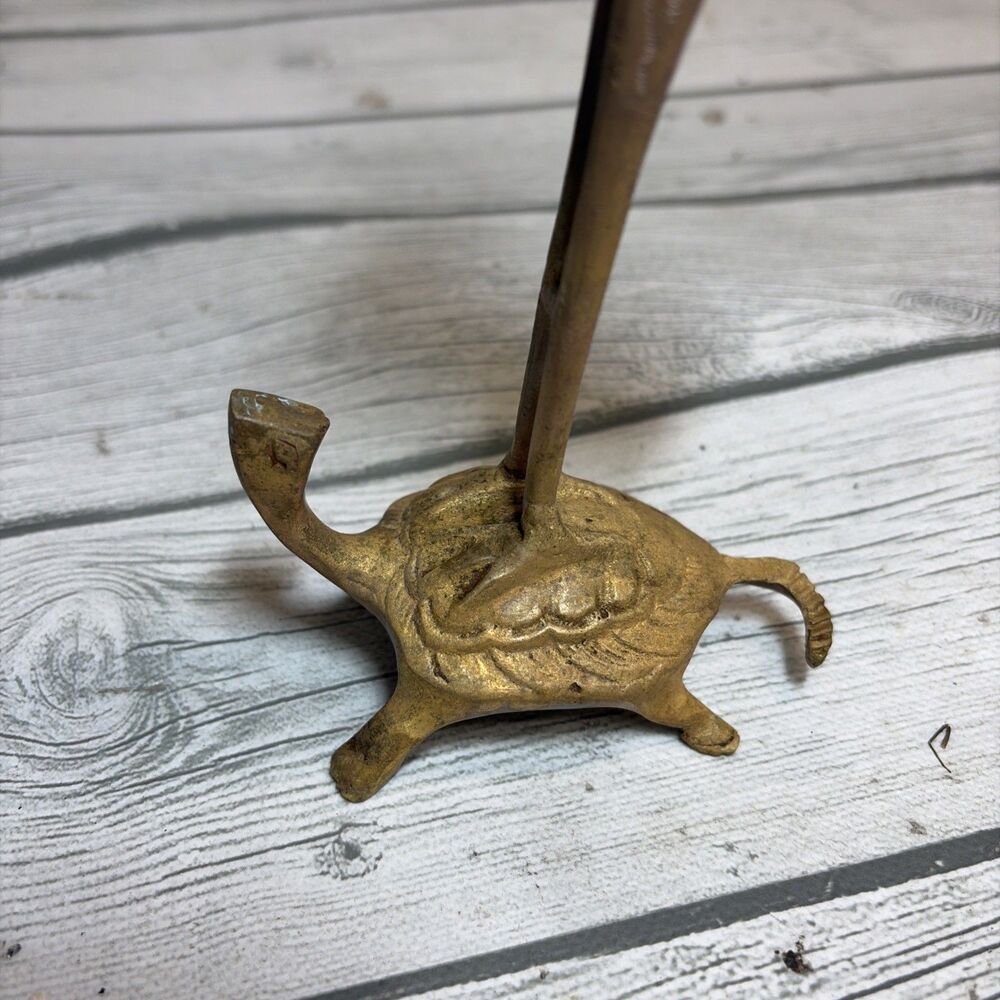 Vintage EXQUISITELY HAND CARVED Solid Brass Crane Standing On Turtle Figurine 8” - Picture 3 of 5